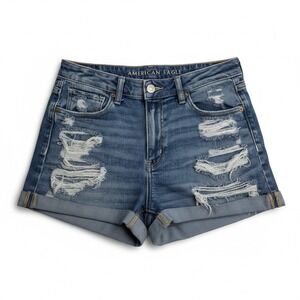 American Eagle Stretch Distressed Jean Shorts in Medium Blue Size 6